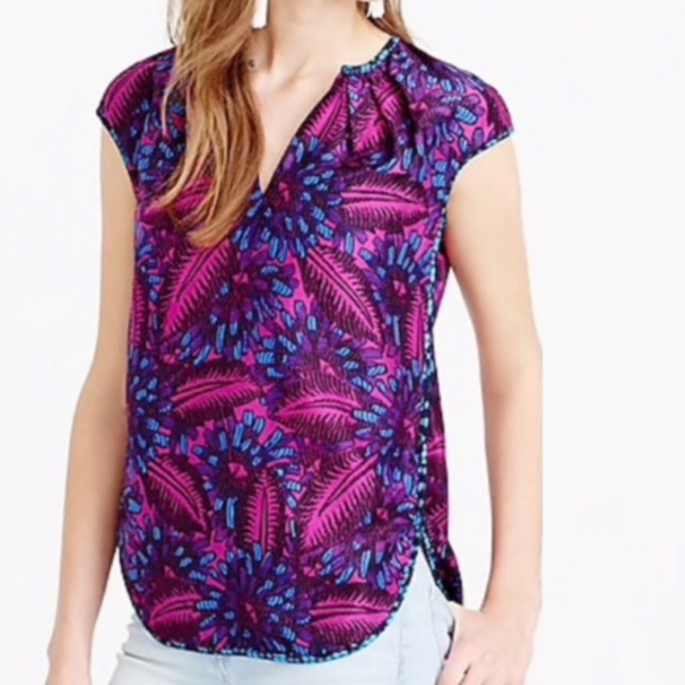 J. Crew Midnight floral cocoon purple silk top